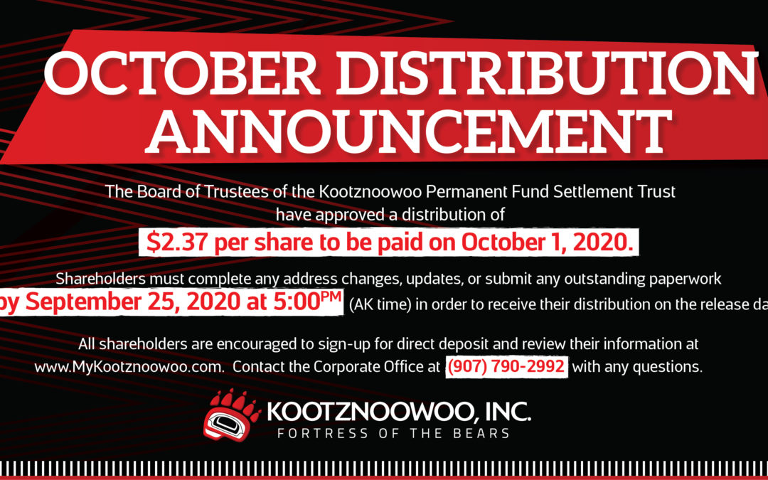 Distribution Announcement – October 1, 2020